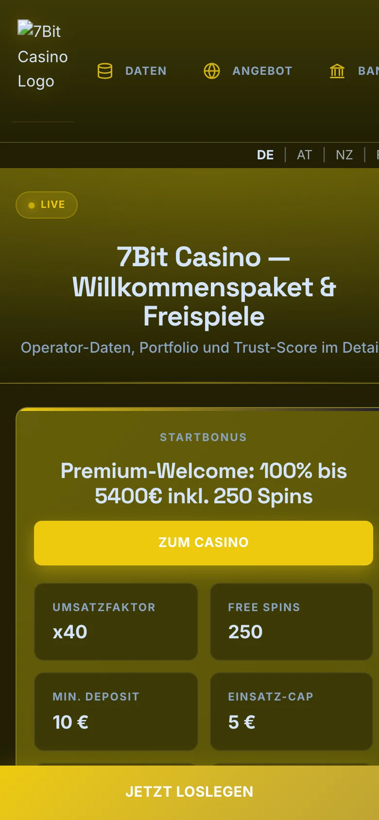 7Bit Casino mobile lobby screenshot